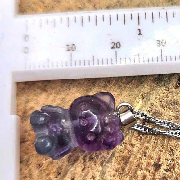 Beautiful Nature Fluorite Carved Kitty Wire Heart Pendant Necklace - Picture 6 of 10